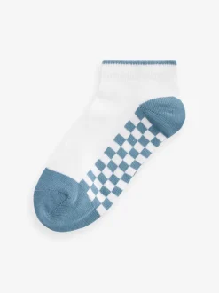 Wit dambordprint - 7 paar katoenrijke sneakersokken