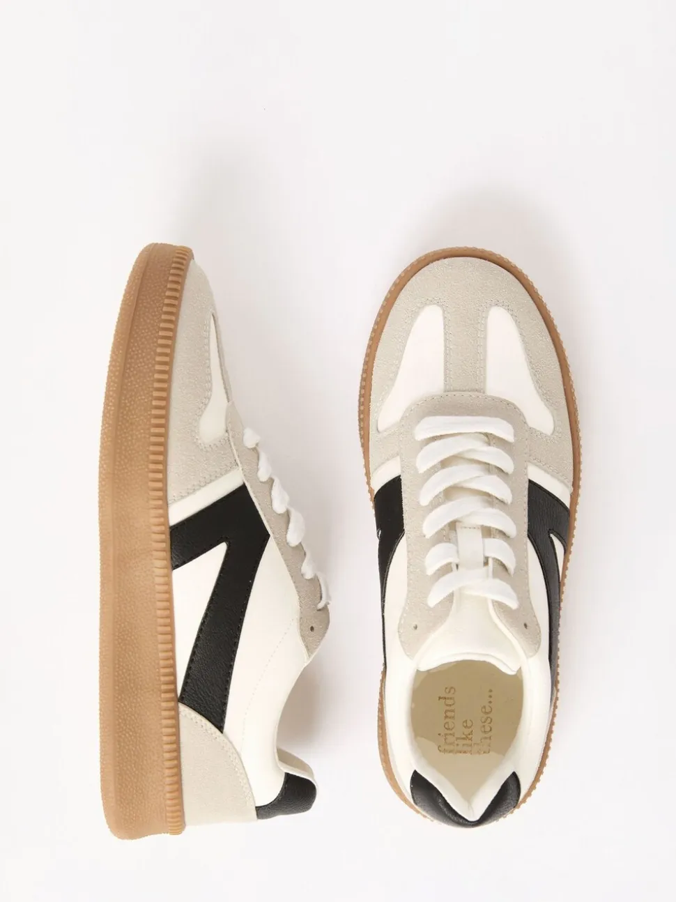 Wit en zwart - Friends Like These Lace Up Retro Gumsole Sports Trainers