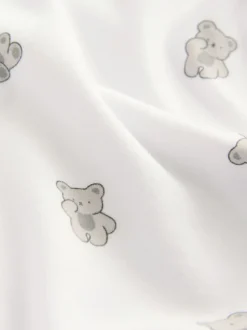 Wit met berenprint - Velours babyset met bretelbroek en rompertje (0-12mnd)