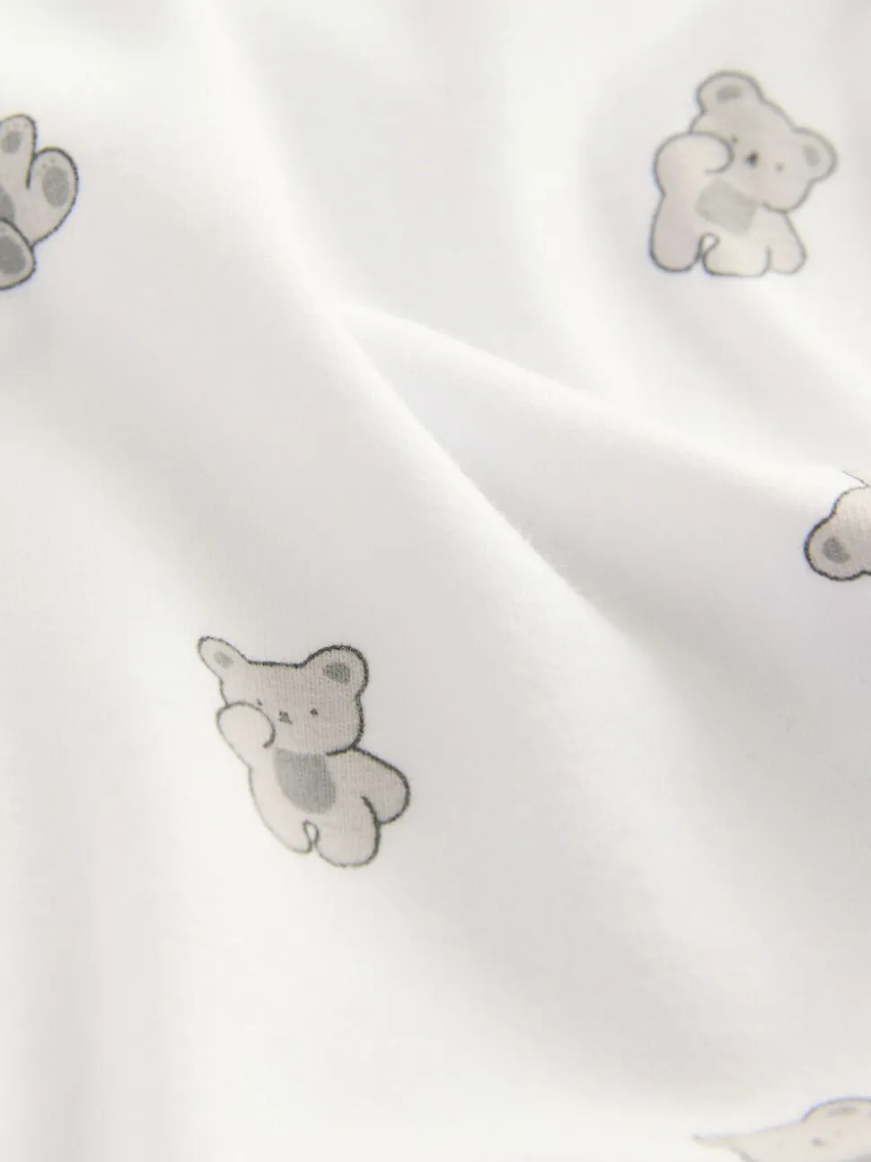 Wit met berenprint - Velours babyset met bretelbroek en rompertje (0-12mnd)
