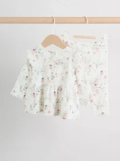 Wit met elfje - Long Sleeve Frill Top And Leggings Baby 2 Piece Set (0mths-2yrs)