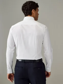 Wit met knopen aan de kraag - Slim Fit - Strijkvrij net overhemd met enkele manchet