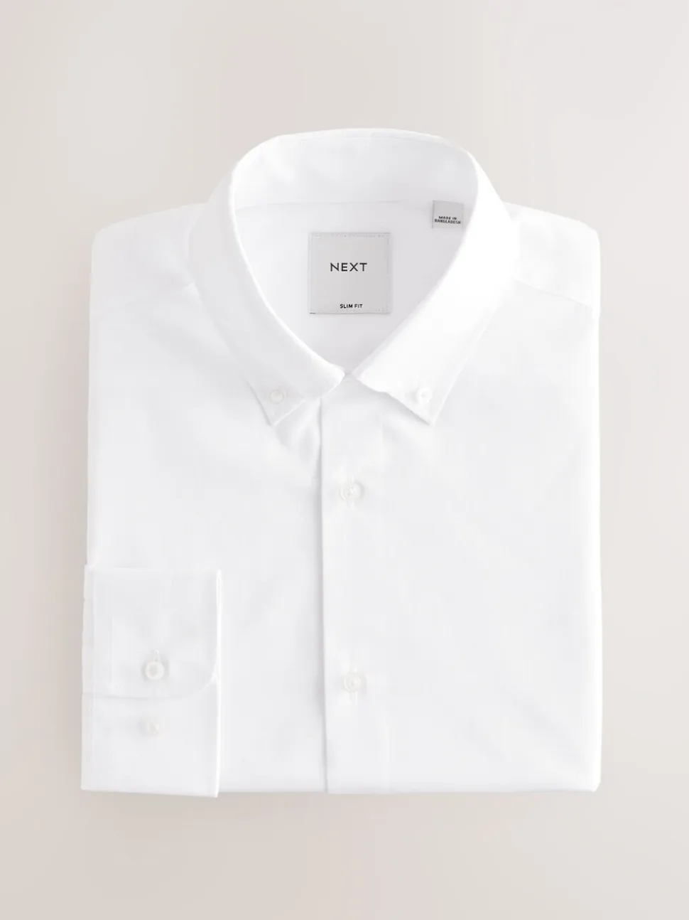 Wit met knopen aan de kraag - Slim Fit - Strijkvrij net overhemd met enkele manchet