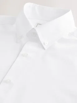 Wit met knopen aan de kraag - Slim Fit - Strijkvrij net overhemd met enkele manchet