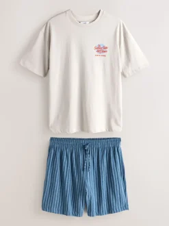 Wit/blauw - Graphic Short Sleeve Jersey Pyjamas Set