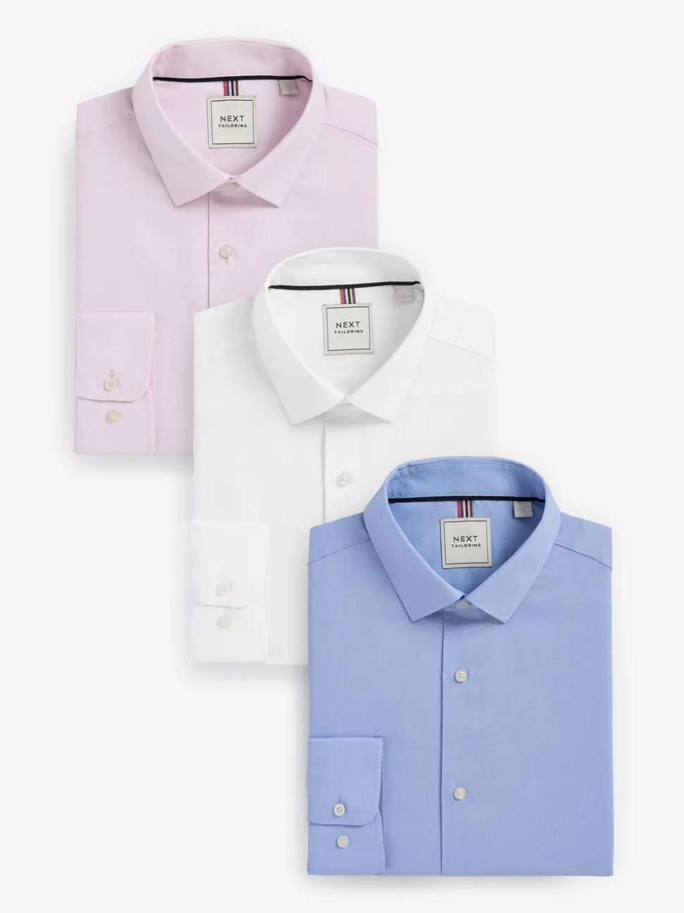 Wit/blauw - Slim Fit Easy Care Textured Single Cuff Smart Shirts 3 Pack