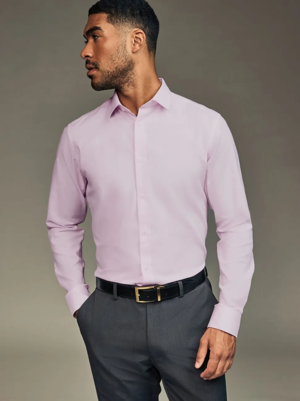 Wit/blauw - Slim Fit Easy Care Textured Single Cuff Smart Shirts 3 Pack