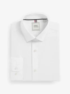Wit/blauw - Slim Fit Easy Care Textured Single Cuff Smart Shirts 3 Pack