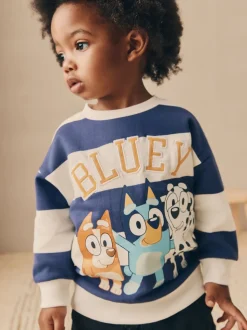 Wit/blauw gestreept - Bluey sweatshirt van katoen met ronde hals (12mnd -8jr)