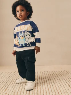 Wit/blauw gestreept - Bluey sweatshirt van katoen met ronde hals (12mnd -8jr)