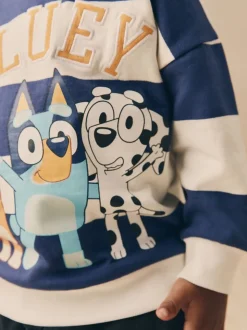 Wit/blauw gestreept - Bluey sweatshirt van katoen met ronde hals (12mnd -8jr)