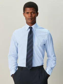 Wit/blauw gestreept - Cotton Rich Long Sleeve Formal Shirt