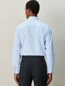 Wit/blauw gestreept - Cotton Rich Long Sleeve Formal Shirt