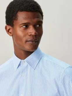 Wit/blauw gestreept - Cotton Rich Long Sleeve Formal Shirt