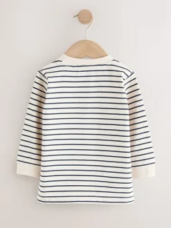 Wit/blauw gestreepte berenauto - T-shirt met applicatie en lange mouwen (3 mnd-7 jr)