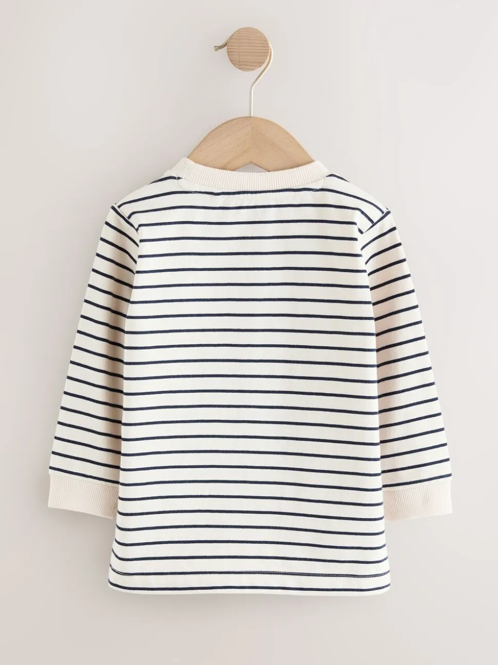Wit/blauw gestreepte berenauto - T-shirt met applicatie en lange mouwen (3 mnd-7 jr)