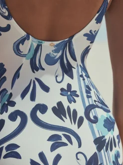 Wit/blauw porselein - Wrap Tummy Control Swimsuit