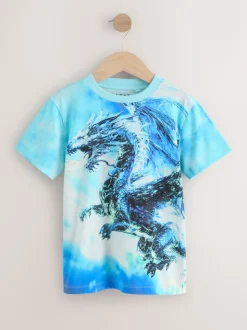 Wit/blauwe Dragon - T-shirt met normale pasvorm, korte mouwen en all-over print (3-16jr)