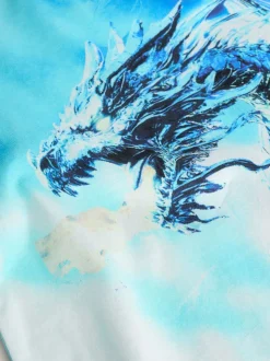 Wit/blauwe Dragon - T-shirt met normale pasvorm, korte mouwen en all-over print (3-16jr)