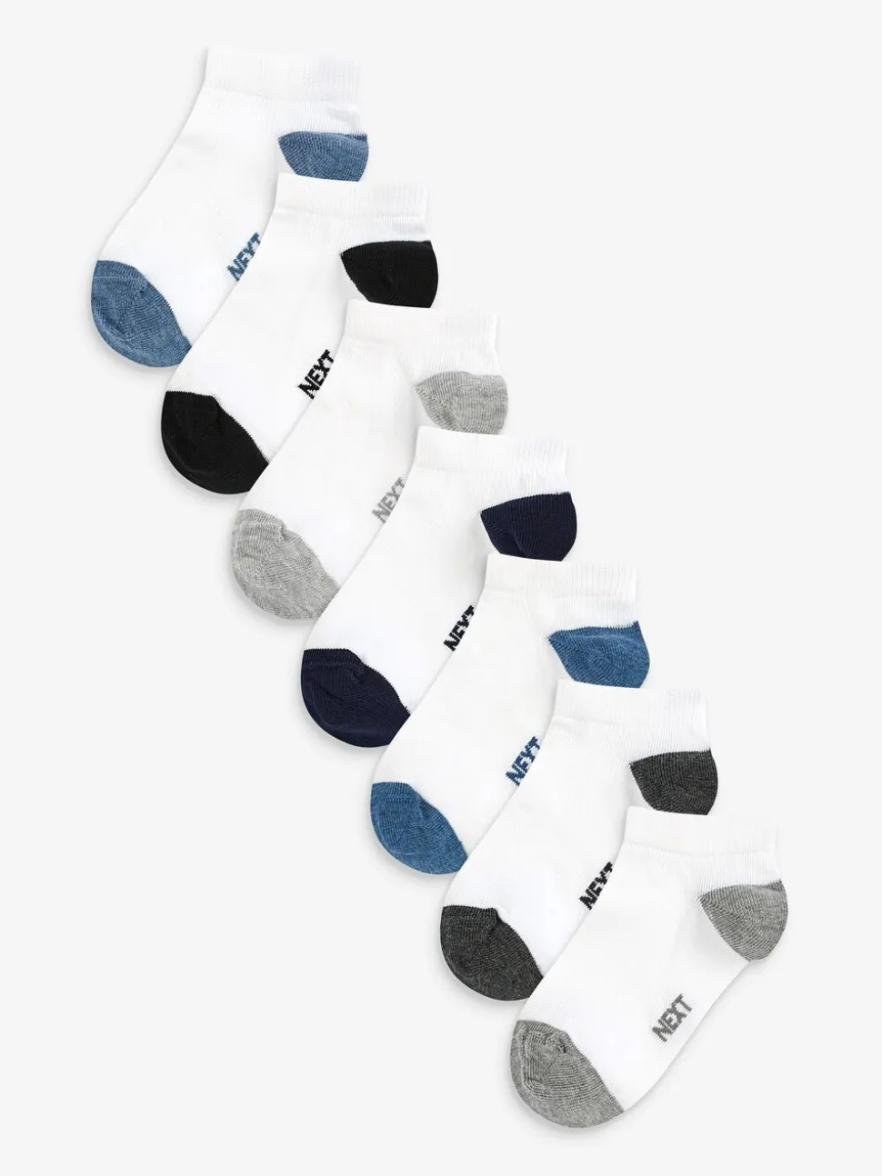Wit/blauw/grijs met contrasterende hiel en teen - Verpakking van 7 paar sneakersokken met hoog aandeel katoen