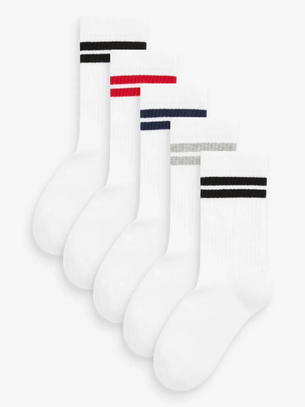 Wit/blauw/rood - Set van 5 paar geribbelde sokken met verzacht voetbed, katoengehalte en gekleurde boorden