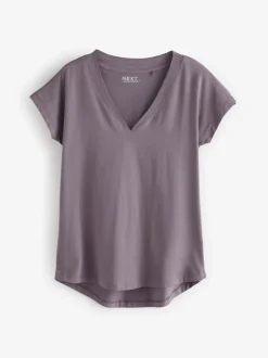 Wit/grijs/khaki/roest/bruin - Set van 5 T-shirts met V-hals en kapmouwen van 100% katoen