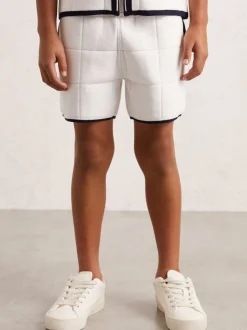 Wit/marineblauw - Reiss Barbor Tipped Knit Stitch-Detail Shorts
