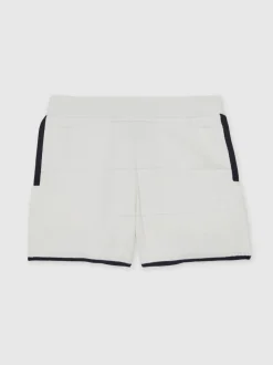 Wit/marineblauw - Reiss Barbor Tipped Knit Stitch-Detail Shorts