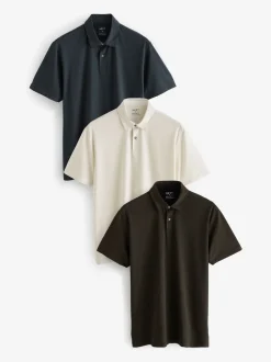 Wit/marineblauw/zwart met goudkleurige geometrische print - Set van 3 jersey poloshirts met korte mouwen