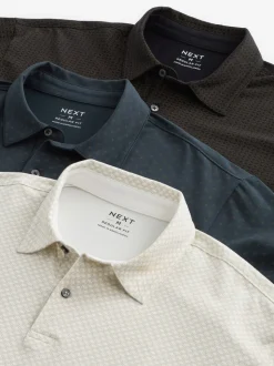 Wit/marineblauw/zwart met goudkleurige geometrische print - Set van 3 jersey poloshirts met korte mouwen