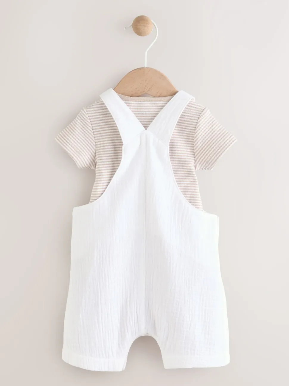 Wit/neutraal - Babyset van geweven tuinbroek en gestreepte romper (0mnd-2jr)