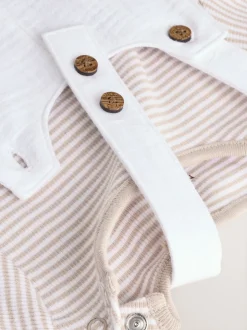 Wit/neutraal - Babyset van geweven tuinbroek en gestreepte romper (0mnd-2jr)