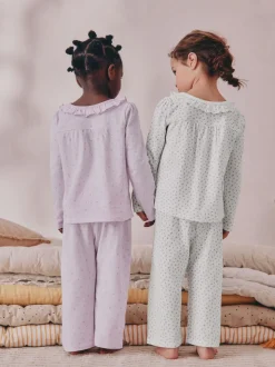 Wit/paars met fijne bloemenprint - Verpakking van 2 pyjama's met wijde pijpen (9mnd-8jr)