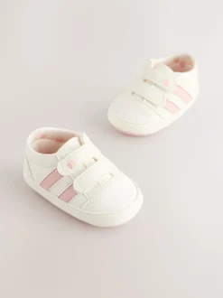 Wit/roze - Babyschoentjes met klittenbandsluiting (0 - 24 mnd)