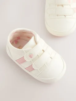 Wit/roze - Babyschoentjes met klittenbandsluiting (0 - 24 mnd)