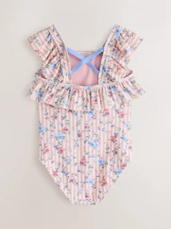 Wit/roze - Laura Ashley Frill Detail Swimsuit