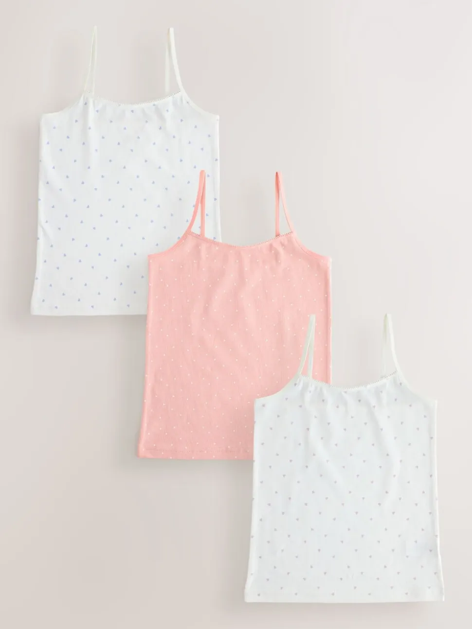 Wit/roze - Set van 3 cami topjes met bandjes en madeliefjesprint (1,5-16jr)