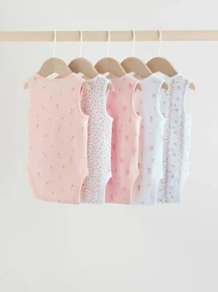 Wit/roze - Set van 5 katoenen hemdrompertjes voor baby's