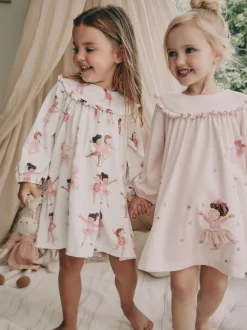 Wit/roze ballerina - Set van 2 nachthemden (2-12 jr)