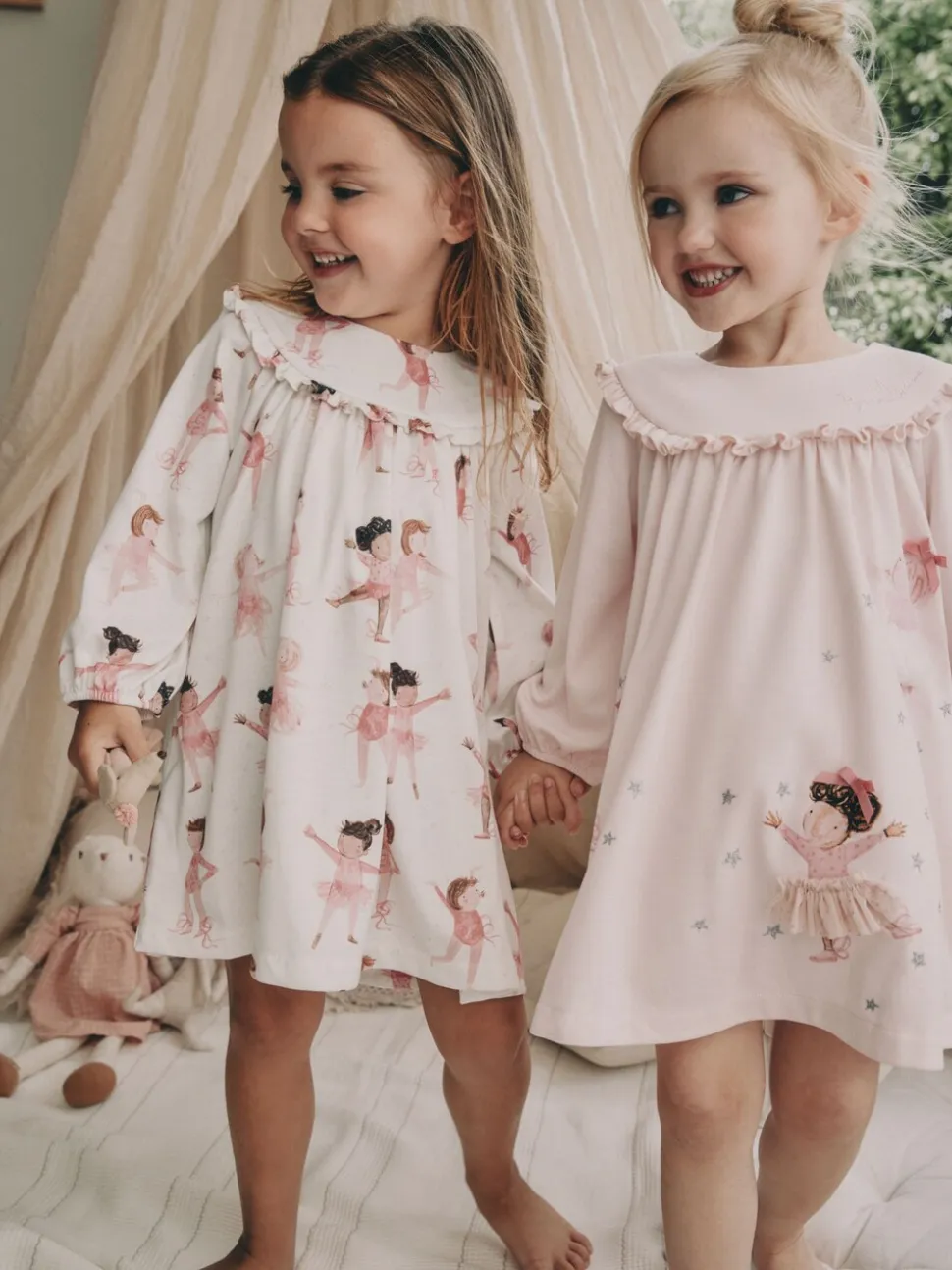 Wit/roze ballerina - Set van 2 nachthemden (2-12 jr)