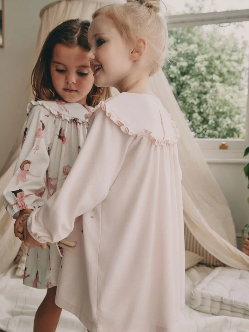 Wit/roze ballerina - Set van 2 nachthemden (2-12 jr)