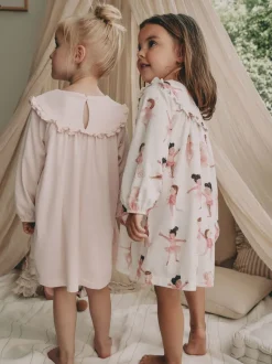 Wit/roze ballerina - Set van 2 nachthemden (2-12 jr)