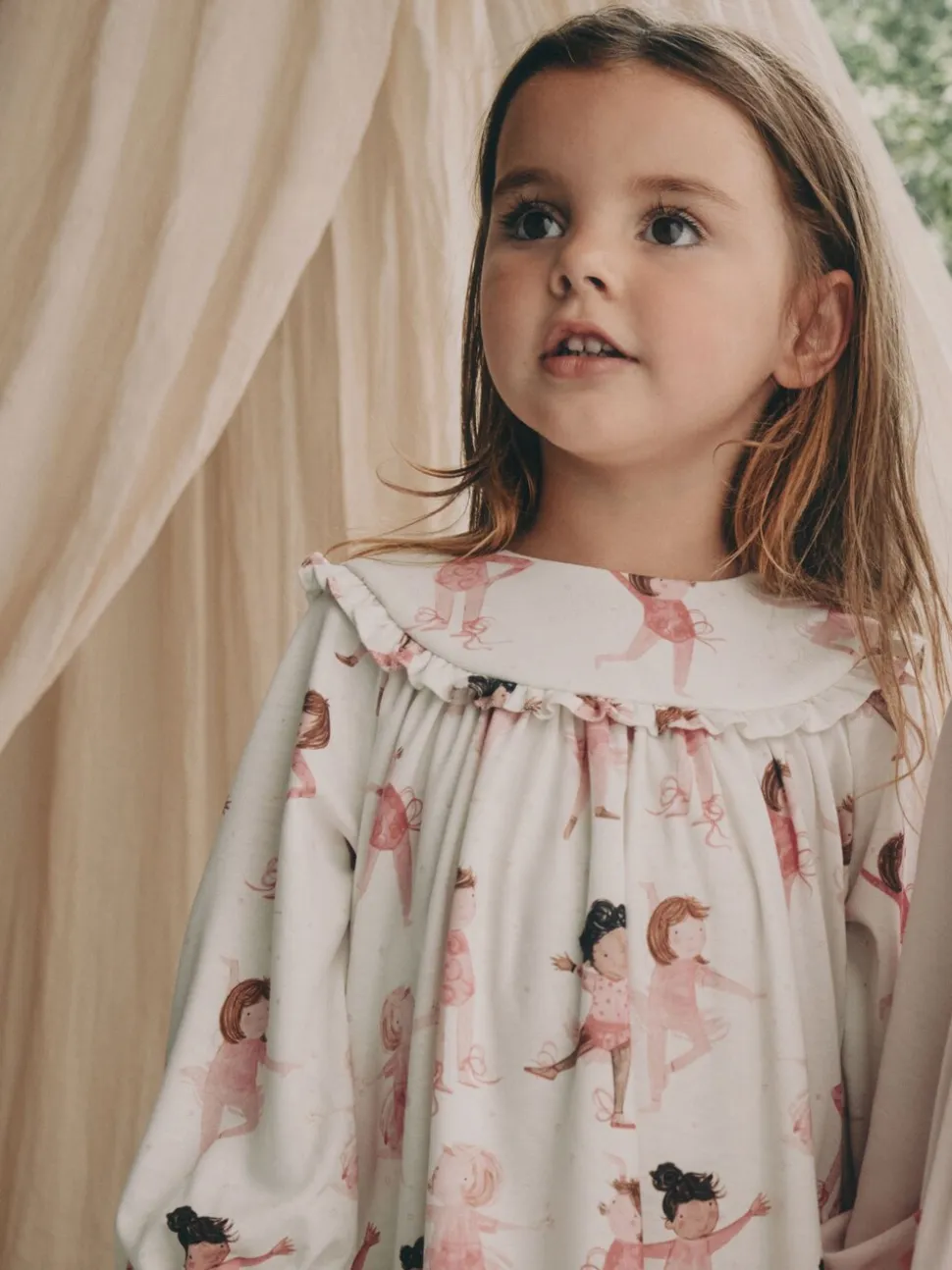 Wit/roze ballerina - Set van 2 nachthemden (2-12 jr)