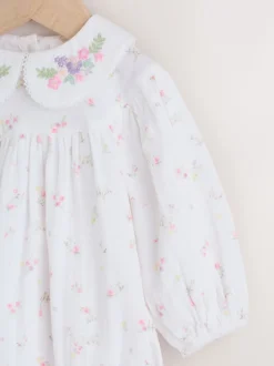 Wit/roze met fijne print - Babyrompers met bloemenprint Set 2 -delig met maillot (0mnd -3jr)