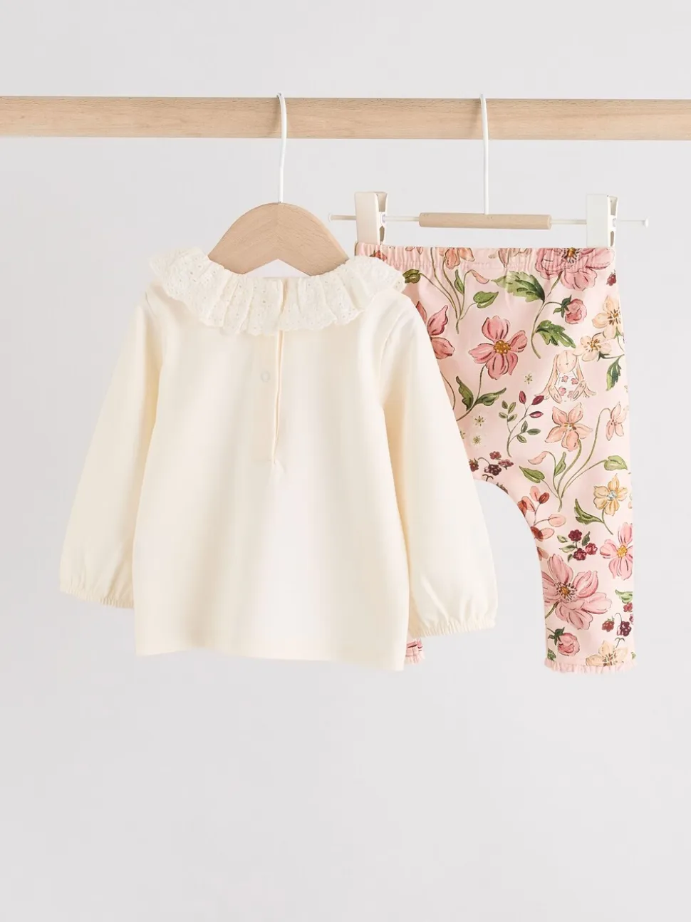 Wit/roze/konijn/bloemenprint - Set met lange mouwen en legging voor baby's (0mnd-2jr)