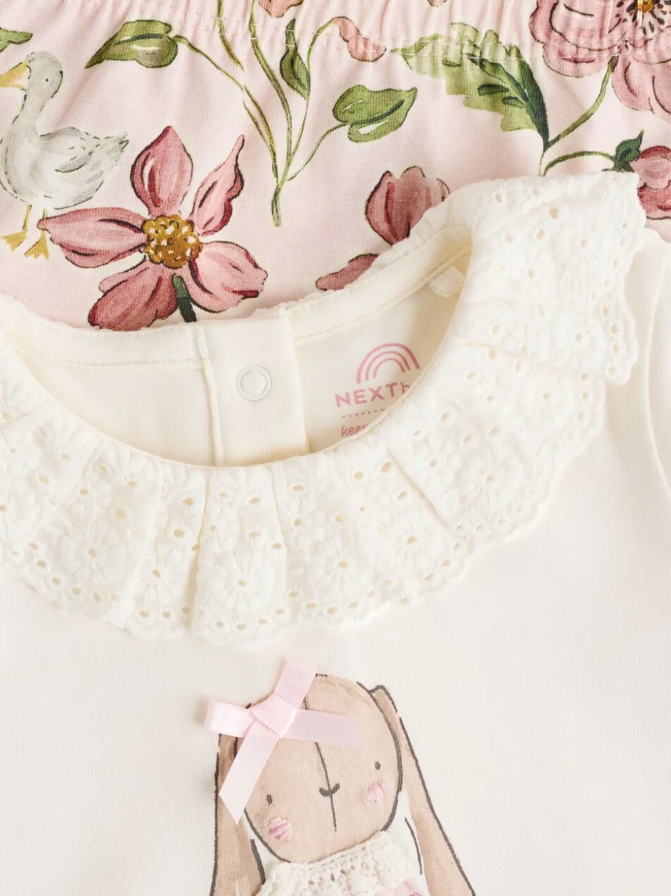 Wit/roze/konijn/bloemenprint - Set met lange mouwen en legging voor baby's (0mnd-2jr)