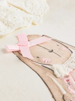 Wit/roze/konijn/bloemenprint - Set met lange mouwen en legging voor baby's (0mnd-2jr)