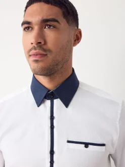 Witte Hatch Contract Kraag - Smart Trimmed Long Sleeve Party Shirt