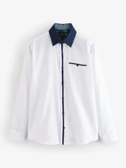 Witte Hatch Contract Kraag - Smart Trimmed Long Sleeve Party Shirt