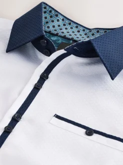 Witte Hatch Contract Kraag - Smart Trimmed Long Sleeve Party Shirt